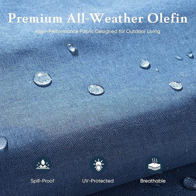 Belord Luxury 6" Thick Cushioned 5 Pieces Patio Furniture Set with 2 Ottomans, Wicker Outdoor Conversation Set with High Back Swivel Rocker Patio Chairs for Deck Porch Yard and Poolside - Grey+Blue