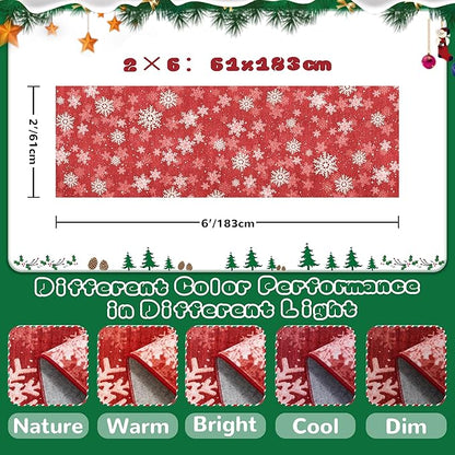 2x6 Runner Rug Non Slip for Entrance, Washable Christmas Kitchen Rugs, Ultra-Thin Snowflake Bathroom Rug Runner, Soft Red and White Christmas Decor Indoor(2'x6', Red/White)