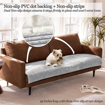Dual Non-Slip Couch Cover for Dogs Waterproof, Fuzzy Soft Pet Couch Covers for Sofa 3 Cushion, Pet Friendly Soft Dog Bed Covers Sofa Cover Washable (Seagull Gray, 33" x 85" 1 Pack)