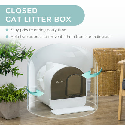 Cat Litter Box with Lid with Scoop and Filter, White