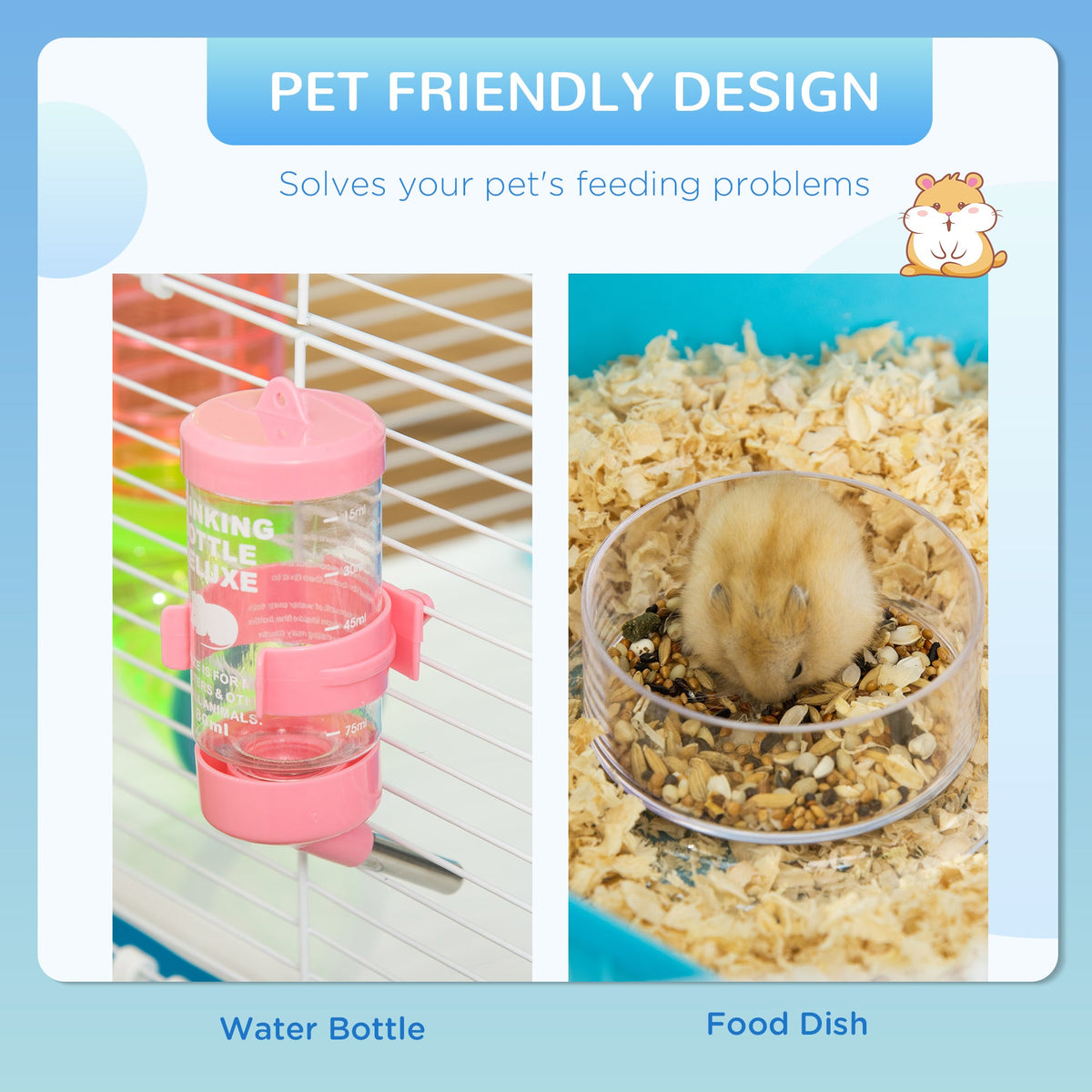 Extra Large 23" Hamster Cage with Tubes and Tunnels, Portable Carry Handles, Rat House and Habitats Big 5-Tier Design, Mouse Cage Includes Exercise Wheel, Water Bottle, Food Dish, Light Blue