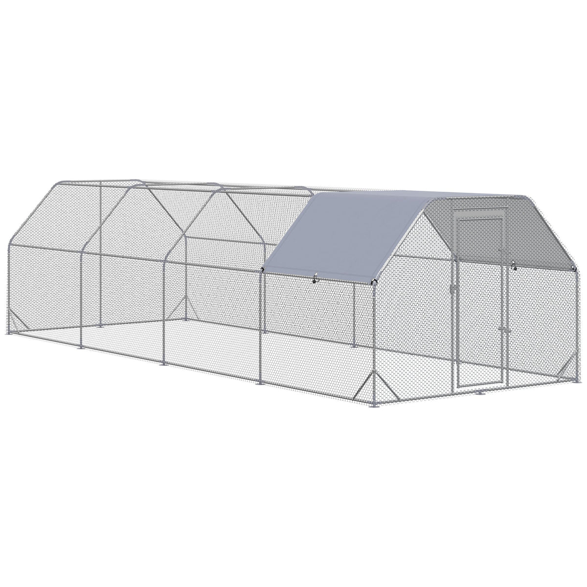 Large Chicken Coop Metal Chicken Run with Waterproof and Anti-UV Cover, Flat Shaped Walk in Fence Cage Hen House for Outdoor and Yard Farm Use, 1" Tube Diameter, 9.2 x 24.9 x 6.4
