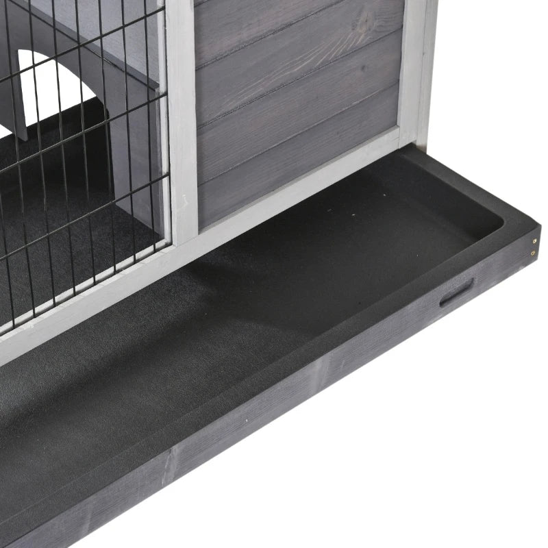 PawHut Indoor Rabbit Enclosure, Wooden Elevated Cage Habitat With Enclosed Run With Wheels - Ideal For Rabbits And Guinea Pigs