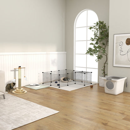 36 Panels Small Animal Playpen with Door, DIY C & C Cage for Guinea Pigs with Ramp, Portable Metal Wire Yard for Rabbit, Hedgehogs, 14 x 14 in