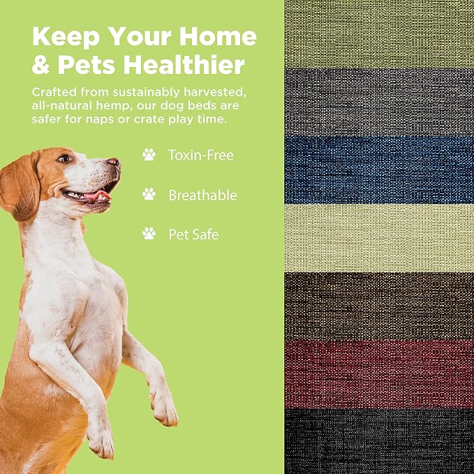 Large - 42 x 28 x 5 - Black Premium Organic Hemp Dog Bed - CertiPUR Fill - Removeable Cover
