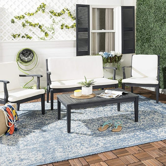 SAFAVIEH Outdoor Collection Fresno Dark Slate Grey and Beige 4Pc Outdoor Living Set