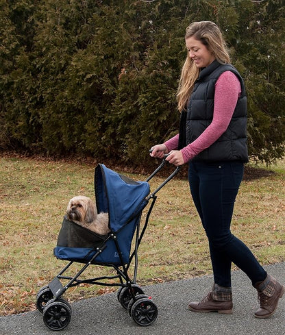 Pet Gear Travel Lite Plus Stroller, Compact, Easy Fold, No Assembly Required, Large Wheels for Cats and Dogs up to 15 pounds, New Dark Sapphire