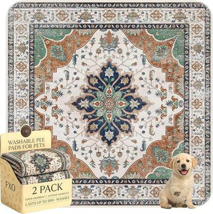 Washable Pee Pads for Dogs,Great Urine Absorbent Reusable Puppy Training Pads,Waterproof,Leak-Proof & Non-Slip Potty Pads for Whelping,Crate,Playpen,Bed.(Dark Teal Floral,48"x48")
