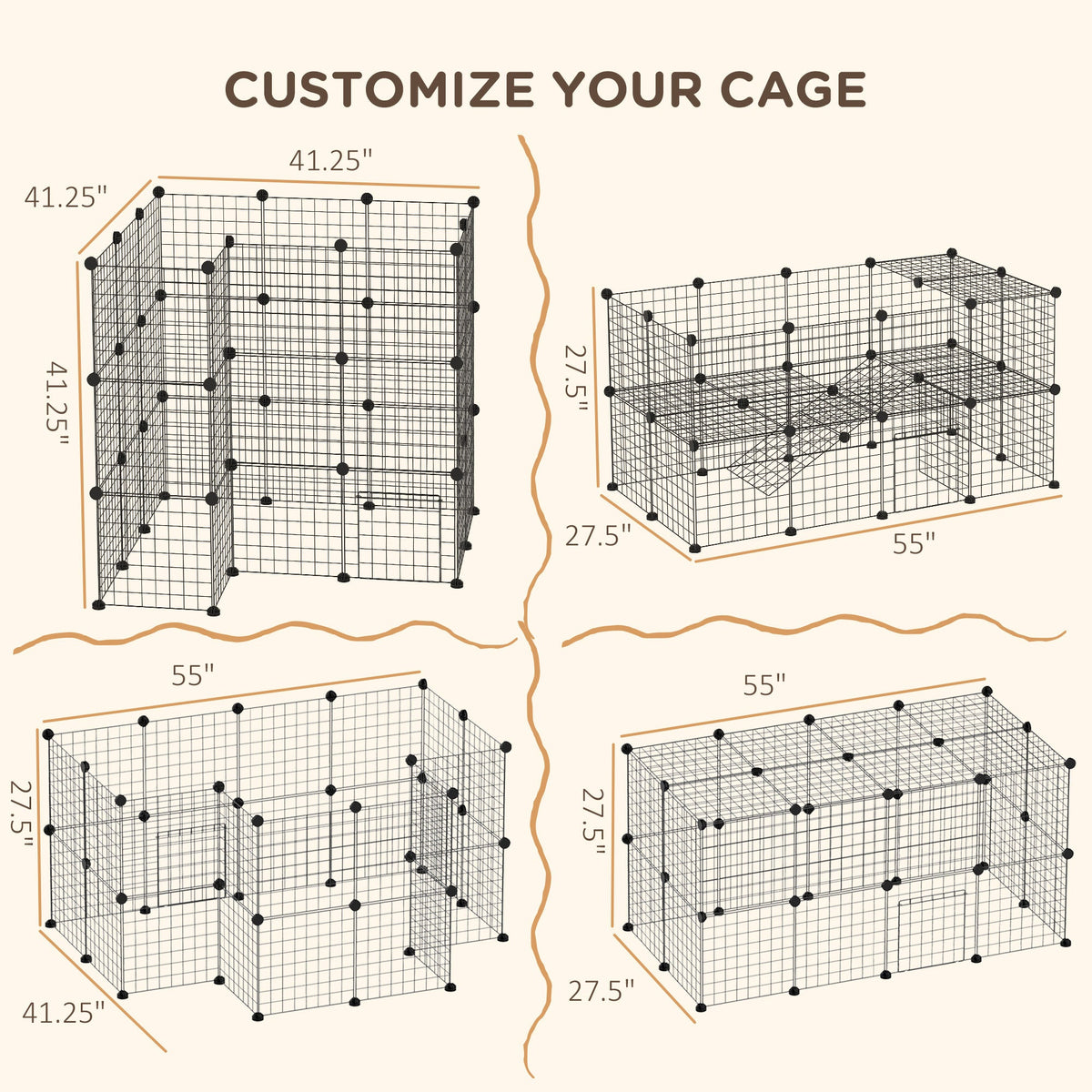 36 Panels Small Animal Playpen with Door, DIY C & C Cage for Guinea Pigs with Ramp, Portable Metal Wire Yard for Rabbit, Hedgehogs, 14 x 14 in