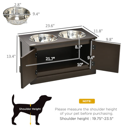 Elevated Dog Bowls with Storage, Two Stainless Steel Bowls for Large Dogs, Coffee