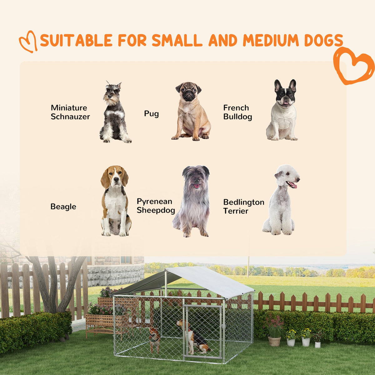 6.6 x 6.6 x 4.9 Dog Kennel Outdoor for Small Medium Dogs with Waterproof Roof, Silver