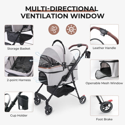 4-Wheel Foldable Pet Stroller for Dogs & Cats  360° Rotating Wheels, Separable Carrier & Travel Bag for Small Animals