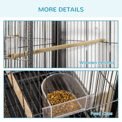 Rolling 65"L Bird Cage w/ Storage Shelf Wood Perch Food Container