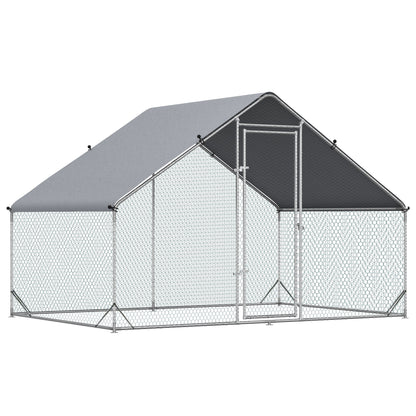 Large Chicken Coop Metal Chicken Run with Waterproof and Anti-UV Cover, Spire Shaped Walk in Fence Cage Hen House for Outdoor and Yard Farm Use, 1" Tube Diameter, 9.8 x 6.6 x 6.6