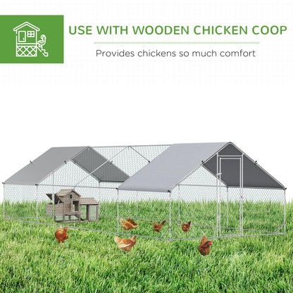 Large Chicken Coop Metal Chicken Run with Waterproof and Anti-UV Cover, Spire Shaped Walk in Fence Cage Hen House for Outdoor and Yard Farm Use, 1" Tube Diameter, 9.8 x 26.2 x 6.6