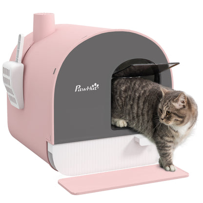 Cat Litter Box with Lid with Scoop and Filter, Pink