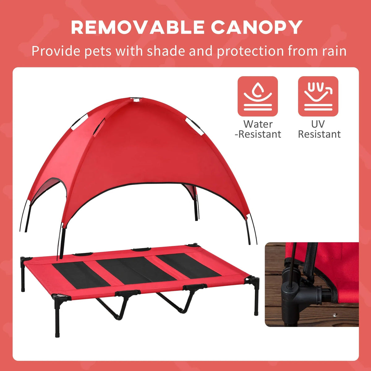 48 In X 36 In Elevated Dog Cot Cooling Pet Bed With UV Protection Canopy Shade, Portable Raised Outdoor Dog Bed, Heavy Duty Pet Hammock Bed For Medium & Large Dogs, Red