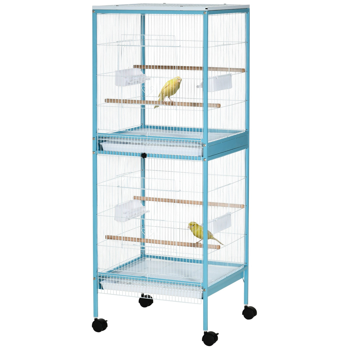 55" 2 In 1 Bird Cage Aviary Parakeet House for finches, budgies with Wheels, Light Blue