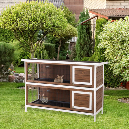 Wooden Rabbit Hutch w/ Dividers Asphalt Roof for Small Animals & Outdoors, Brown