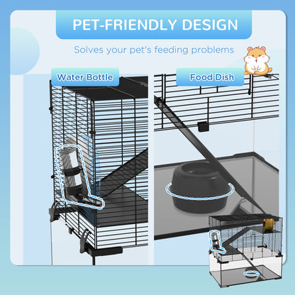 23.5" Hamster Cage, Gerbil Cage with Glass Basin for Small Hamsters, Black
