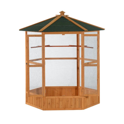 PawHut 69 Wooden Hexagonal Outdoor Aviary Flight Bird Cage With Covered Roof, BrownFor Multiple Packages, Please Pay Attention To The Detailed Dimensions And Weight Of Each Package.