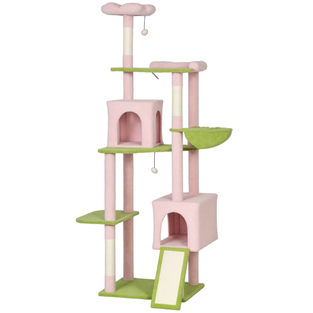 74" Flower Cat Tree, Large Cat Tower with Scratching Post & Board for Indoor Cats, Pink