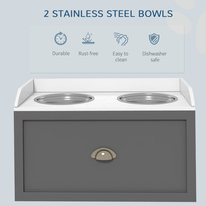 Pet Feeding Station Pet Dish Bowl Set with Storage, 2 Elevated Dog Bowls for Large Sized Dogs, Gray