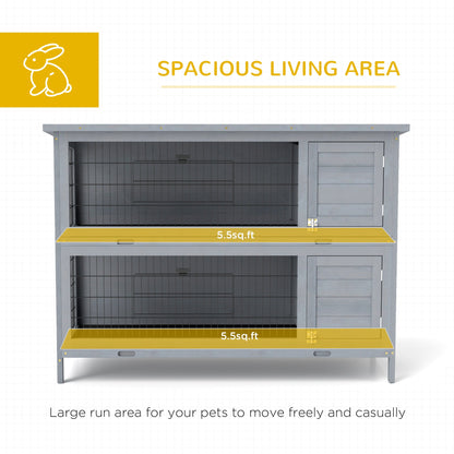 54" 2-Story Large Rabbit Hutch Bunny Cage Wooden Pet House Small Animal Habitat with Lockable Doors, No Leak Tray and waterproof Roof for Rabbits, Chickens, Ducks, Outdoor/Indoor Gray