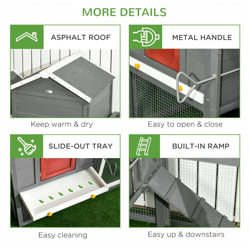 Extra Large Chicken Coop With Asphalt Roof, Wooden Hen Run With Slide-Out Tray And Nesting Box, Chicken Hutch For 3-6 Chickens, GrayMultiple Packages