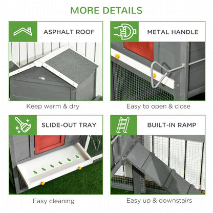 Extra Large Chicken Coop With Asphalt Roof, Wooden Hen Run With Slide-Out Tray And Nesting Box, Chicken Hutch For 3-6 Chickens, GrayMultiple Packages