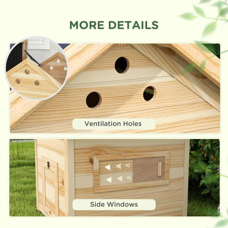 Duck Coop, Wooden Duck House With Openable Roof & Double Doors, Natural Wood