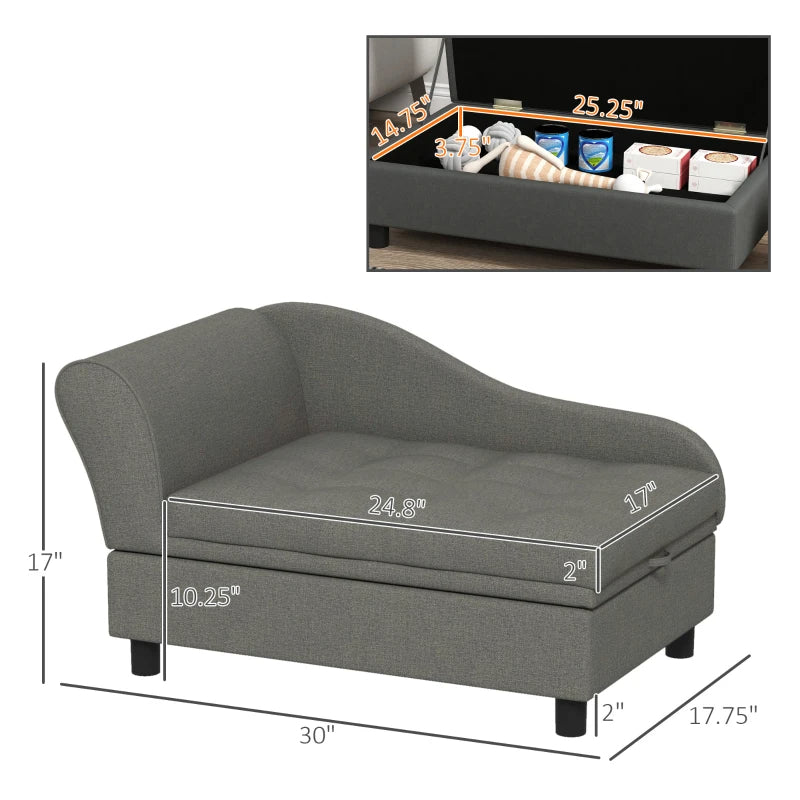 PawHut Pet Sofa Dog Sofa For Small Dogs With Storage, Gray