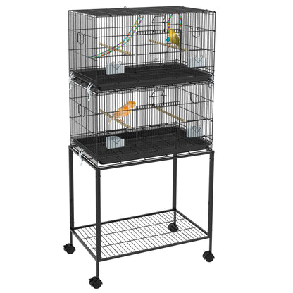 Double Stackable Bird Cage on Wheels w/ Stand, for Canaries