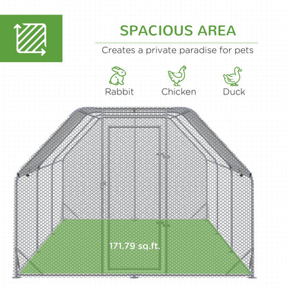 9.2 x 18.7 x 6.4 Large Chicken Coop Metal Chicken Run with Waterproof and Anti-UV Cover, Flat Shaped Walk in Fence Cage Hen House for Outdoor and Yard Farm Use, 1" Tube Diameter