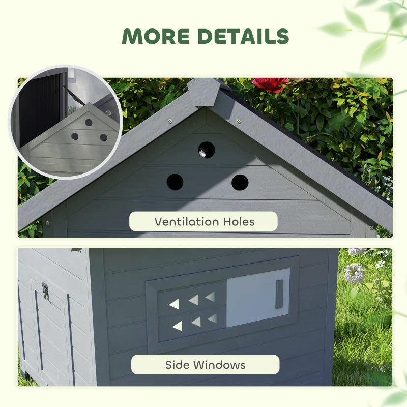 Duck Coop, Wooden Duck House With Openable Roof & Double Doors, Light Gray