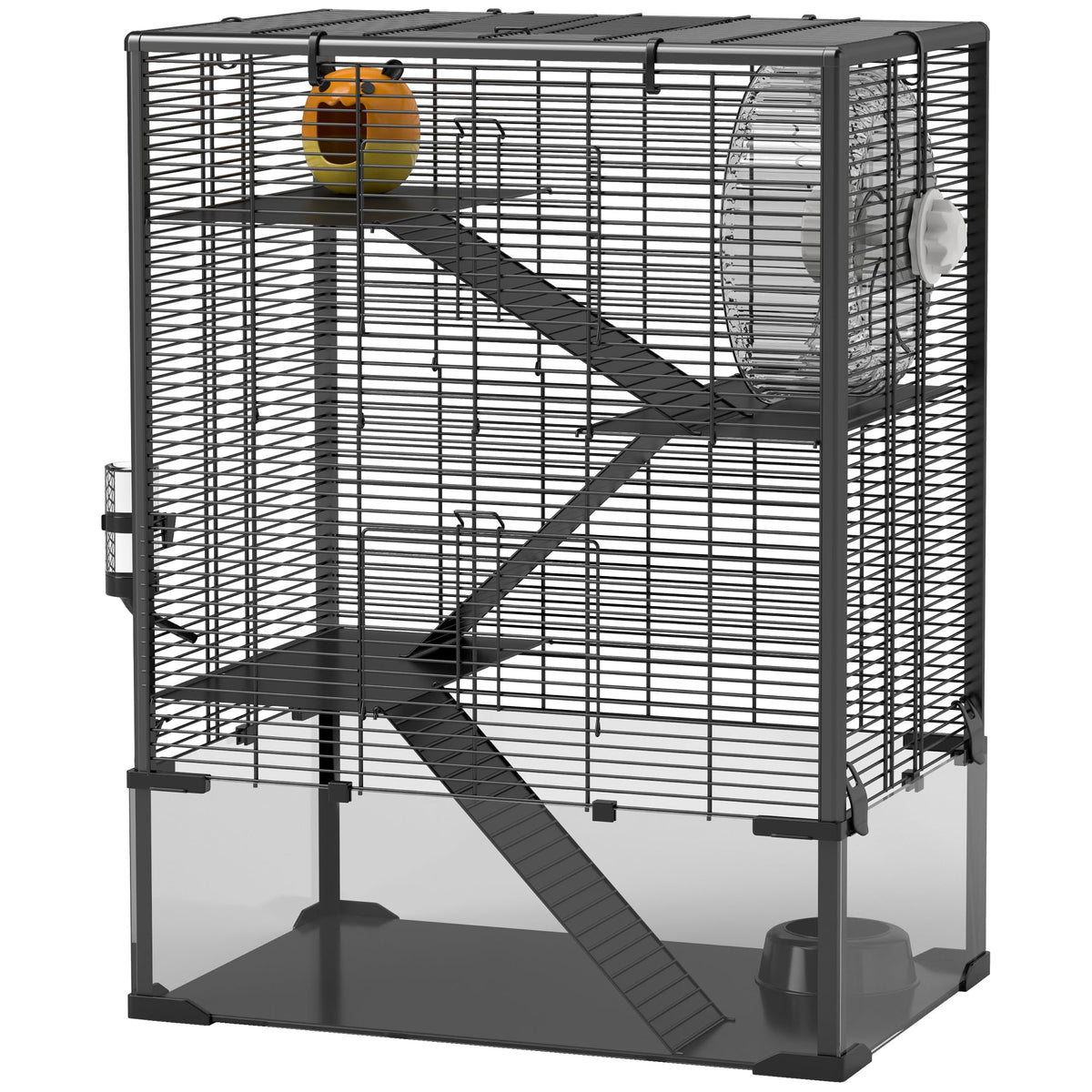 4 Tier Hamster Cage with Deep Tempered Glass Bottom, Running Wheel, Hut, Water Bottle, Food Dish, 24" x 16" x 31.5"