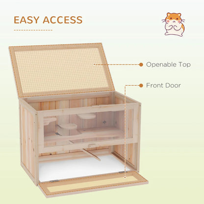 2-Level Hamster Cage Mice And Rat House,  With Openable Top, Front Door, Shelf And Ladder  For Hamsters, Mice And Other Small Rodents Ramps