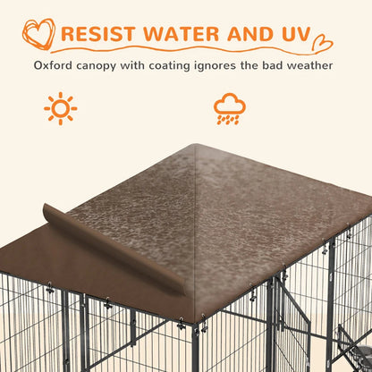 Outside Dog Kennel, 6.9' X 4.6' X 5' Puppy Play Pen With Canopy, Garden Playpen Fence Crate With Rotating Bowl, Black