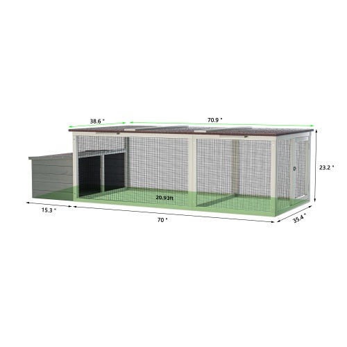 20.93ft  Large Wooden Chicken Coop Outdoor Hen House With Nesting Box  Weatherproof Asphalt Roof Walk In Poultry Cage With Secure Locks Metal Mesh Run For  Farm Use