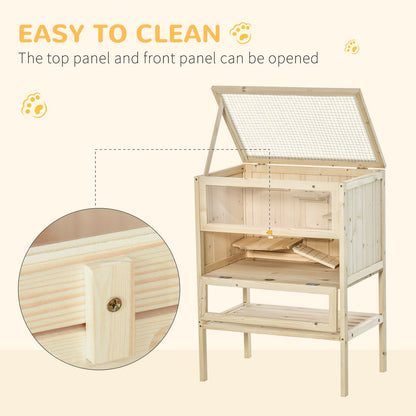 3-Tier Wooden Hamster Cage Mice and Rat Cage Small Animals Hutch with Openable Top, Front Door, Shelf, Natural Wood
