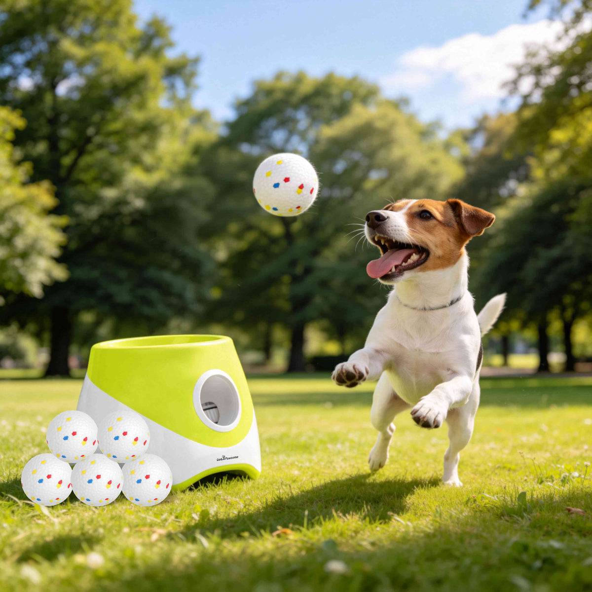 Automatic Dog Ball Launcher Rechargeable Interactive Pet Ball Thrower For Small Medium Dogs Interactive Dog Fetch Toy With 3 Adjustable Distance Settings 6Pcs 2.3in Balls