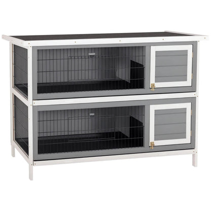 PawHut 54 2-Story Large Rabbit Hutch Bunny Cage Wooden Pet House Small Animal Habitat With Lockable Doors, No Leak Tray And Waterproof Roof For Rabbits, Chickens, Ducks, Outdoor Indoor Dark Gray