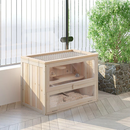 2-Level Hamster Cage Mice And Rat House,  With Openable Top, Front Door, Shelf And Ladder  For Hamsters, Mice And Other Small Rodents Ramps