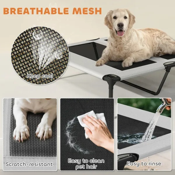 Elevated Dog Bed With Removable Canopy, Portable Outside Raised Pet Cot With Cooling Pad, Storage Bag