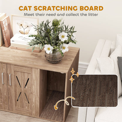 Cat Litter Box Enclosure With Scratching Board, Cat Washroom End Side Table, 31.5 X 19X 20, Walnut Brown