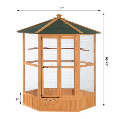 PawHut 69 Wooden Hexagonal Outdoor Aviary Flight Bird Cage With Covered Roof, BrownFor Multiple Packages, Please Pay Attention To The Detailed Dimensions And Weight Of Each Package.