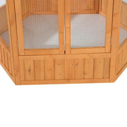 PawHut 69 Wooden Hexagonal Outdoor Aviary Flight Bird Cage With Covered Roof, BrownFor Multiple Packages, Please Pay Attention To The Detailed Dimensions And Weight Of Each Package.