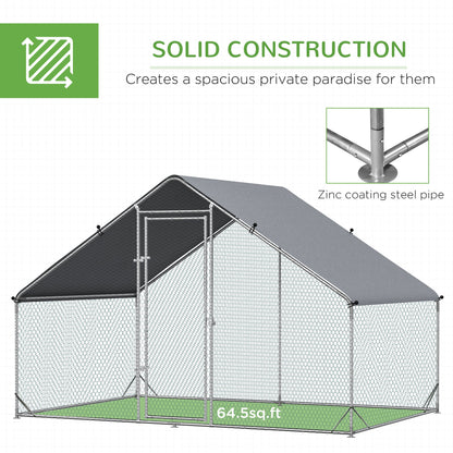Large Chicken Coop Metal Chicken Run with Waterproof and Anti-UV Cover, Spire Shaped Walk in Fence Cage Hen House for Outdoor and Yard Farm Use, 1" Tube Diameter, 9.8 x 6.6 x 6.6
