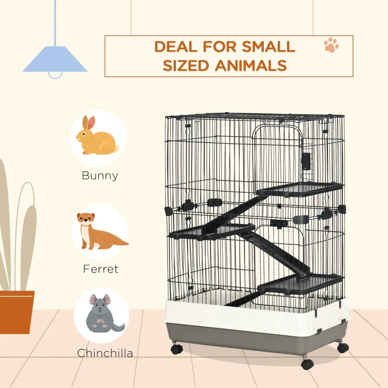 4-Level Small Animal Cage Rabbit Hutch With Universal Lockable Wheels, Slide-out Tray For Bunny, Chinchillas, Ferret, Black