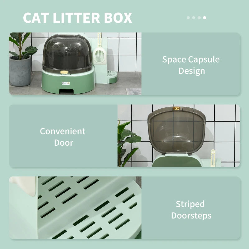 Cat Litter Box Easy To Clean Open With Scoop, Green